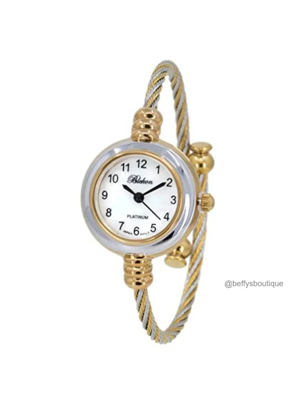 Ladies Bangle Cuff Watch 2Tone Gold Silver Cable Band Analog Quartz
